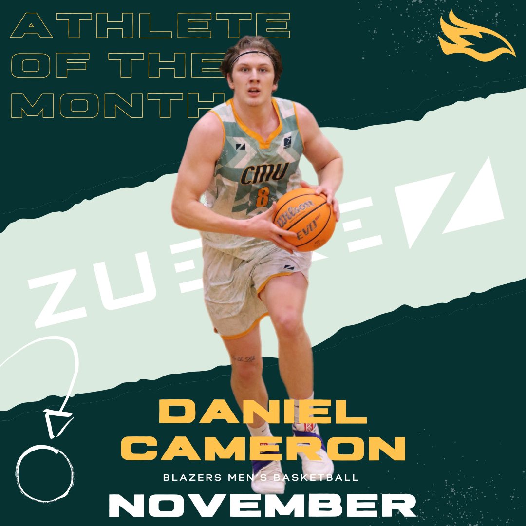 🚨Daniel Cameron of Men’s Basketball has been selected as the @zueike Male Athlete of the Month for November!

👉🏼Read more about the veteran big man’s season at Blazers.CMU.ca

#weareallblazers #lovethedove #zueike #loungeeverywear 

🕊