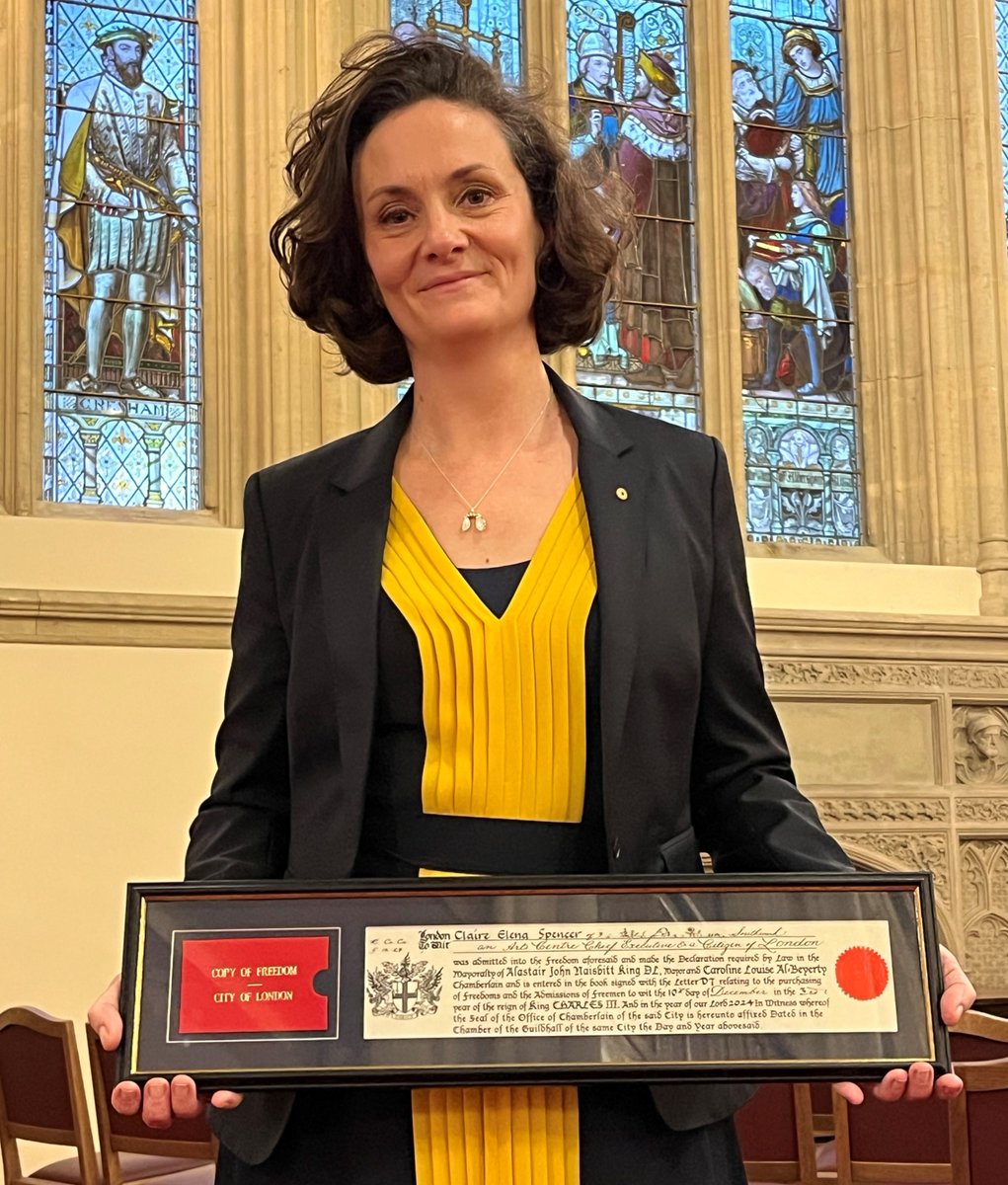 The former CEO of <a href="/BarbicanCentre/">Barbican Centre</a>, Claire Spencer, has received the Freedom of the City of London at Guildhall, in recognition of her leadership of the iconic multi-arts and education venue. Instrumental during her two-year (2022-24) term in helping the City Corporation-owned
