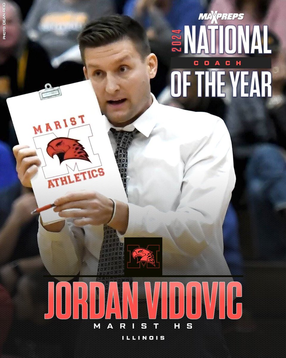 After two state championships in the same calendar year, Marist's Coach Jordan Vidovic has been named Max Preps 2024 Coach of the Year! Vidovic was inducted in the Marist Hall of Fame in Sept. 2024. Click here to read more: hubs.la/Q02_7Gl30 #HonorGloryFame