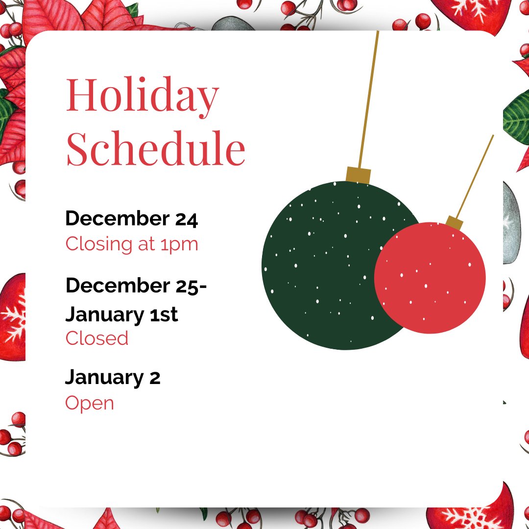 ECARDID's tweet image. Hi Everyone, Just a friendly reminder we will be closed on December 24th at 1pm and reopening on Tuesday January 2nd. If you need supplies or if you have any questions or inquiries, now is a great time to reach out! Thank you!