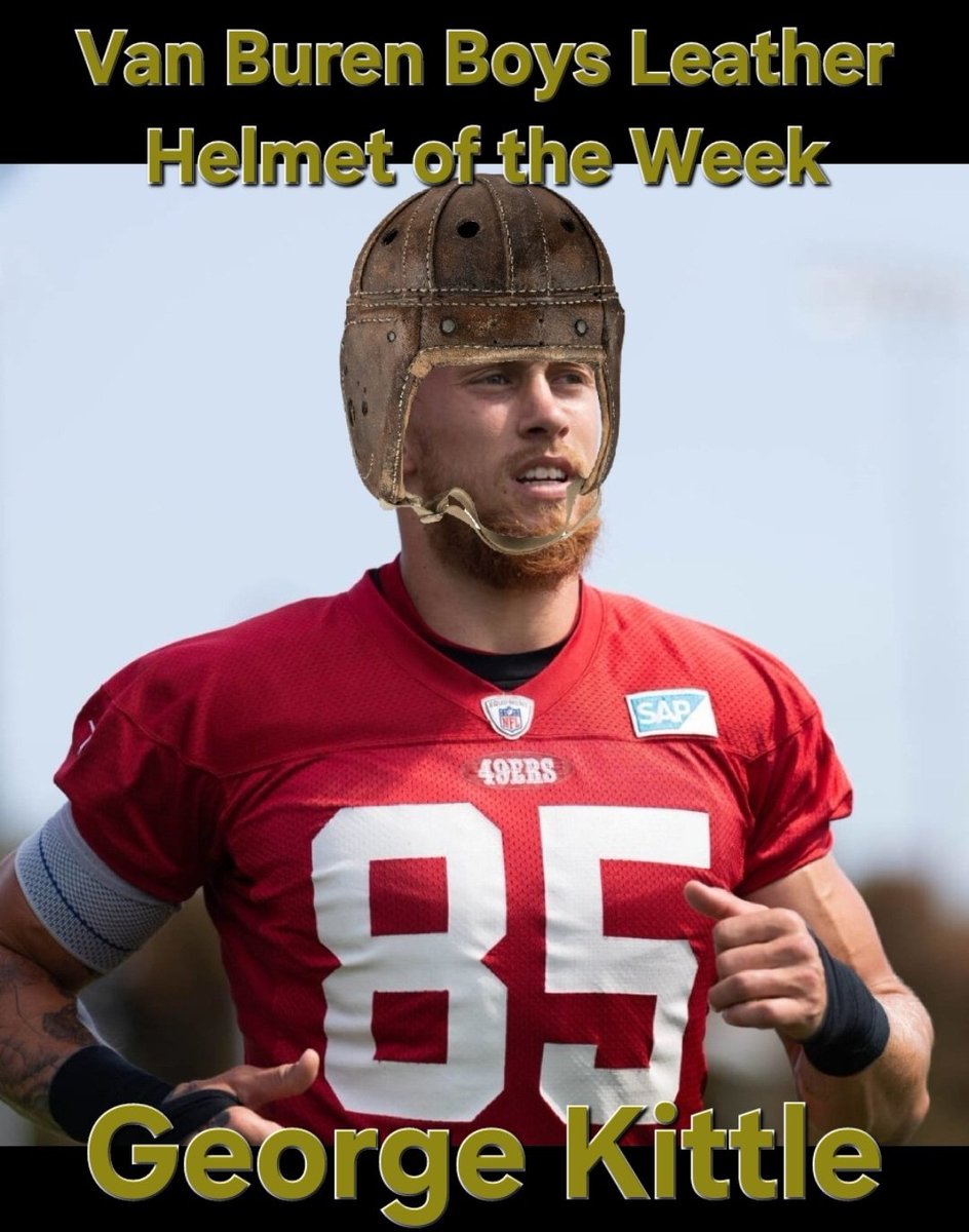 VanBurenBoysFF's tweet photo. Congratulations to George Kittle (@gkittle46) for his 3rd Leather Helmet of the Week! #TakeThatWallet💰 https://t.co/OQeW9FrKKZ