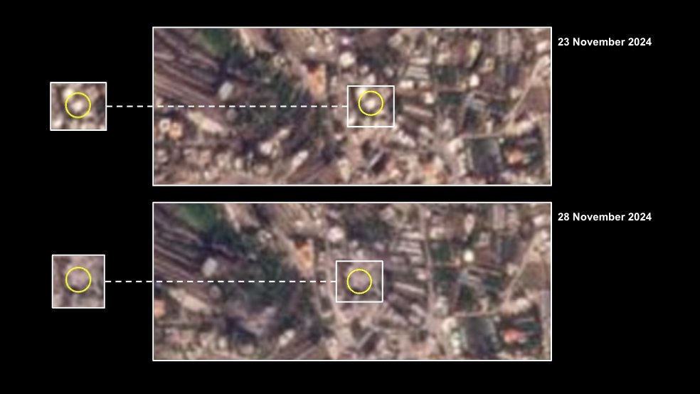 levalytics's tweet image. Comparing PlanetScope satellite imagery 23 November 2024 ➡️ 28 November 2024

Location: Qaaqaaiyet El Snoubar, #Lebanon
Coordinates: 33.4316, 35.3450

#geolocation