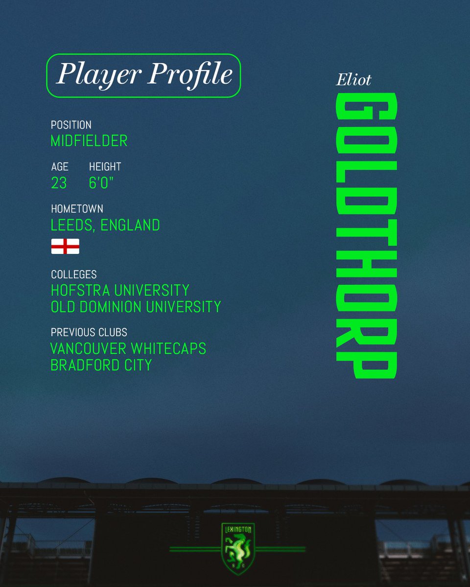 LexSporting's tweet image. 𝑳𝑬𝑬𝑫𝑺 𝑩𝑶𝑹𝑵 &amp;amp; 𝑳𝑬𝑿 𝑩𝑶𝑼𝑵𝑫 🏴󠁧󠁢󠁥󠁮󠁧󠁿🛬

LSC is thrilled to announce the signing of Eliot Goldthorp to our @USLChampionship squad! ✍️

Welcome @EliotGoldthorp1! 🐴💚

📰 Read More: bit.ly/3OPwvzS

*Pending league &amp;amp; federation approval*

#LexGo #USLChampionship
