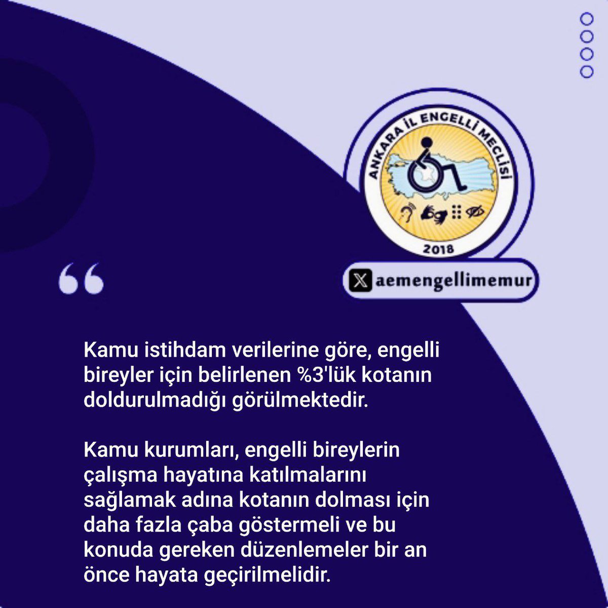 aemengellimemur's tweet photo. Engelli istihdamı artırılmadan sosyal adalet sağlanamaz. Kamuda ve kamu işyerlerinde engellilere öncelik verilmelidir. Kamuda tasarruf konusu olmadan İSTİHDAM edilmek istiyoruz. 
@RTErdogan @memetsimsek @MahinurOzdemir

#MaliyeEngellininSesiniDuy https://t.co/afKvT3Rl2g