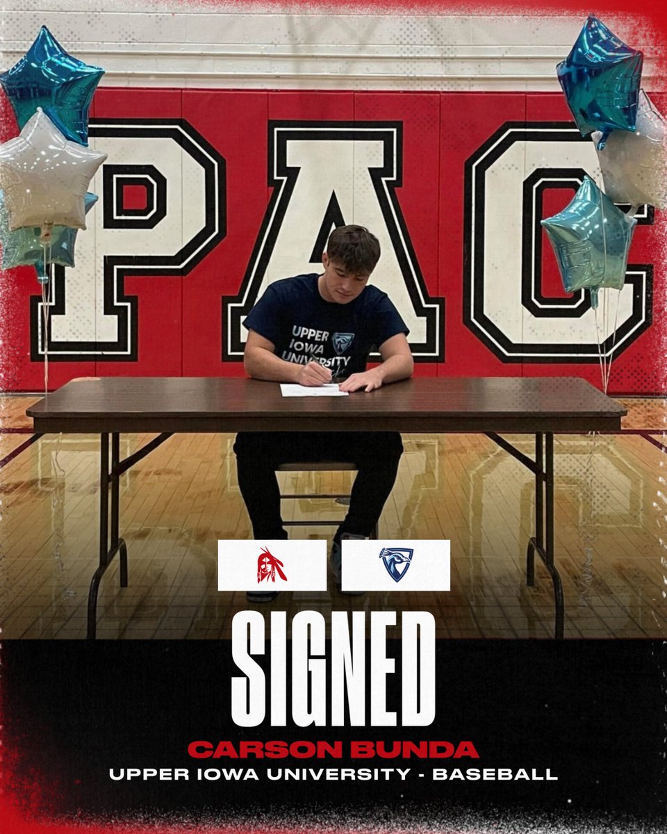 PAC Indians Activities (@pac_indians) on Twitter photo Congratulations, Carson!
We are thrilled to announce that Carson Bunda has recently officially signed with Upper Iowa University to continue his academic and athletic career playing baseball!
<a href="/PrepBaseballIA/">Prep Baseball Iowa</a> <a href="/IAHSBCA/">Iowa HS Baseball Coaches Association</a> <a href="/iahsbb/">Iowa High School Baseball</a> <a href="/UIUBaseball/">Upper Iowa Baseball</a> Congratulations, Carson!
We are thrilled to announce that Carson Bunda has recently officially signed with Upper Iowa University to continue his academic and athletic career playing baseball!
<a href="/PrepBaseballIA/">Prep Baseball Iowa</a> <a href="/IAHSBCA/">Iowa HS Baseball Coaches Association</a> <a href="/iahsbb/">Iowa High School Baseball</a> <a href="/UIUBaseball/">Upper Iowa Baseball</a>