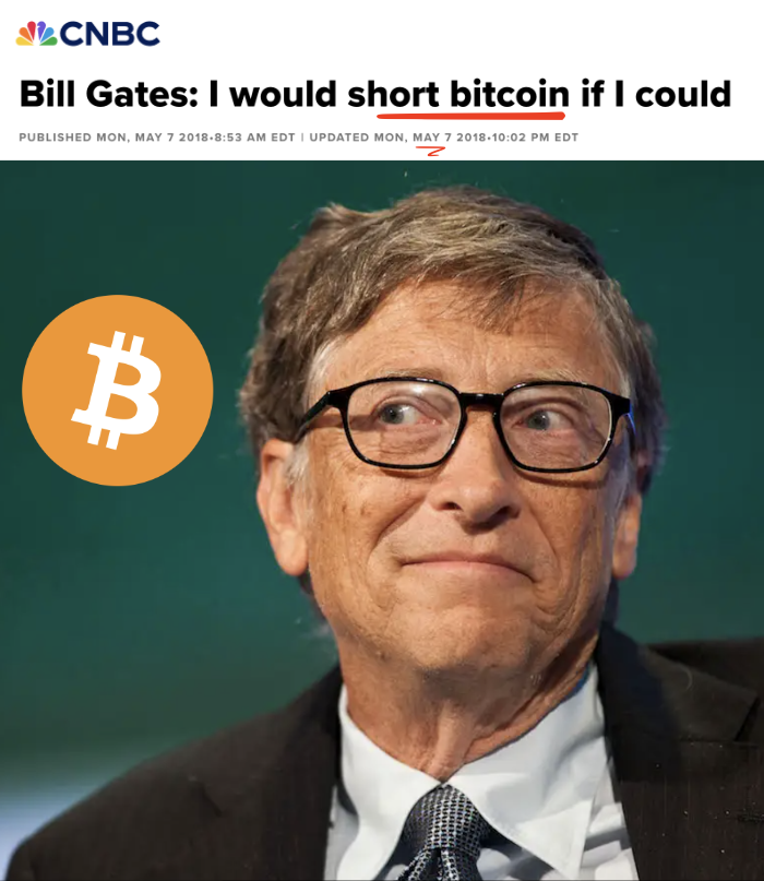 BitcoinArchive's tweet photo. BILL GATES:  
I would short Bitcoin if there was an easy way to do it.  

MICHAEL SAYLOR:  
If you really hate #Bitcoin then short MicroStrategy, I promise we're not selling. https://t.co/1H7Oyo0qka