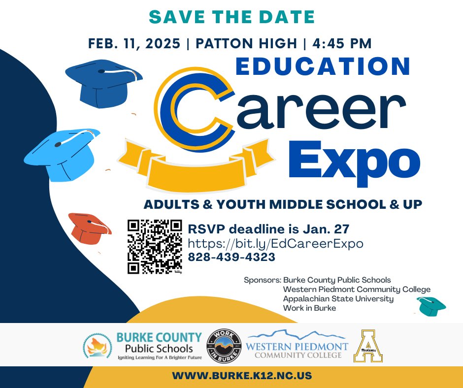 Looking for a career in the classroom or beyond? Join us at the Burke County Education Career Expo on Feb. 11 @ Patton High School. FREE hot dog dinner, door prizes, keynote speaker, teacher panel, breakout sessions for adults &amp; youth middle school &amp; up.
bit.ly/EdCareerExpo