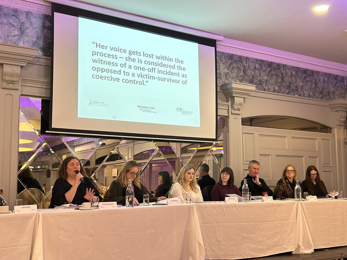 kellyandrews149's tweet photo. Thank you to our amazing panelist’s from  today’s @Belfastdsvp ‘Impact of Trauma in the Courts’ conference, very informative and interesting debate @BelfastPcsp @WomensaidBelLis @WomensAidNI @thePPSNI @PoliceServiceNI @FrancisHannaCo @CVOCNI https://t.co/4b06xBTAtx