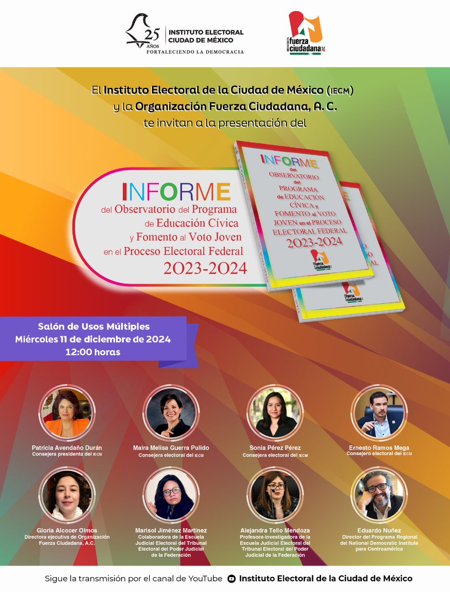 fzaciudadanaac's tweet photo. 📣 Nos vemos este 🗓 11 de Diciembre a las ⏰️ 12:00 en el @iecm para la presentación de nuestro informe final de #ObservaciónElectoral ¡Mucho que compartir en materia de #VotoJoven y #ProtocoloTrans ! Nos puedes seguir #EnVivo por #Youtube del #IECM 📲 https://t.co/8ZhPL7OS6J
