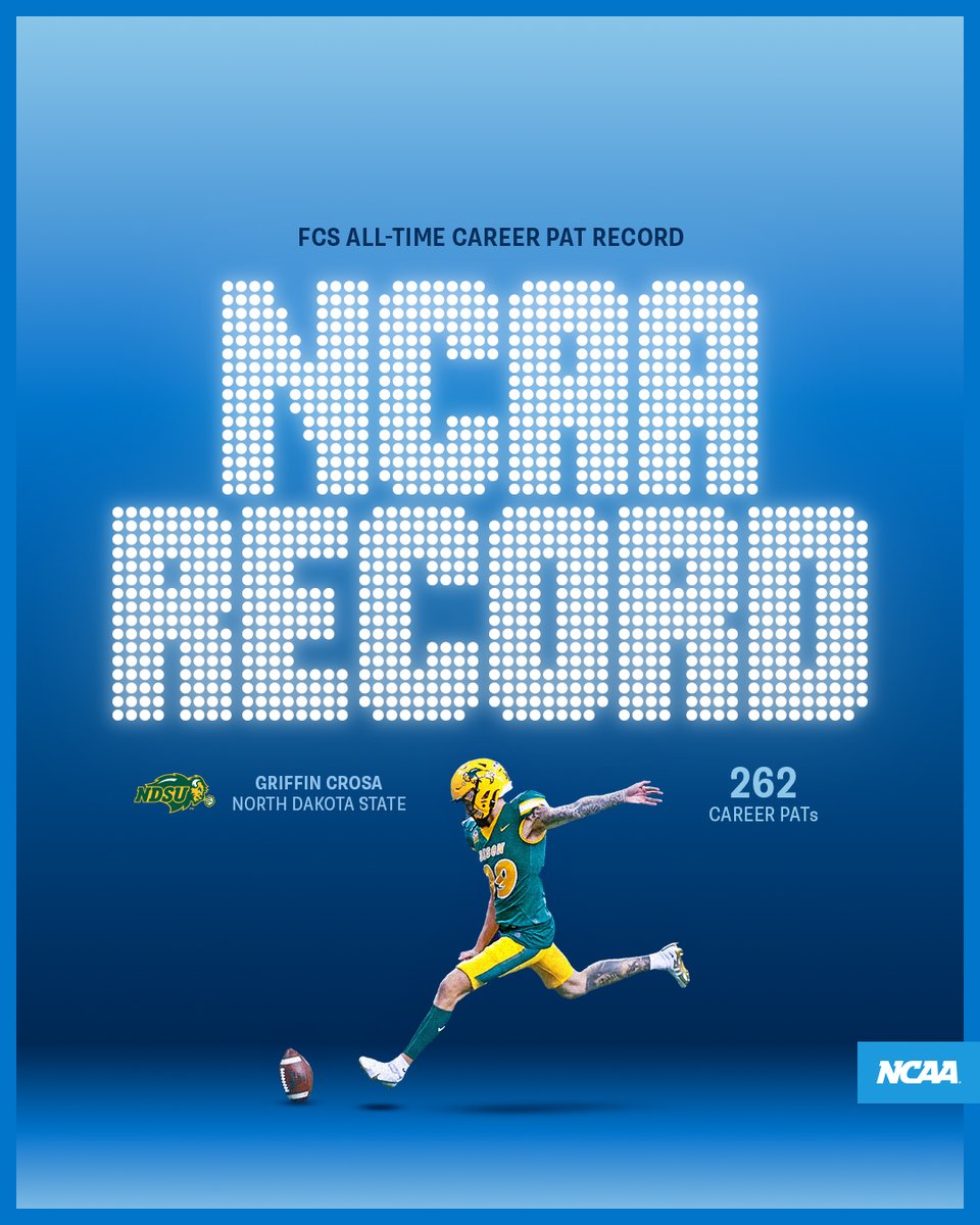 Kicking into the history books! 🏈

<a href="/NDSUfootball/">NDSU Football</a>'s <a href="/griffincrosa9/">Griffin Crosa</a> is leading the <a href="/NCAA_FCS/">NCAA FCS Football</a> all-time career PAT record!

#FCS
