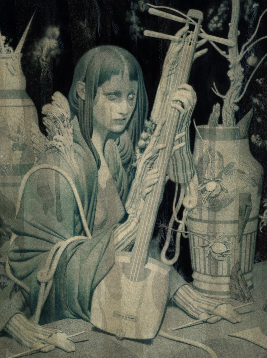 Shamisen II (2024) • Acrylic on Fabriano mounted on wood panel