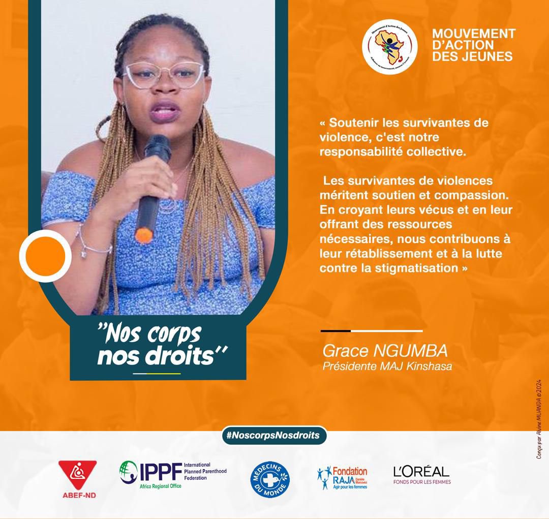 Sophia Tshela (@sophiatshela) on Twitter photo #NosCorpsNosDroits
#16JoursdActivisme
Il est de notre responsabilité collective de soutenir les survivantes de violence.
#StopVBG ❌
<a href="/MajRDCongo/">MAJ/YAM RDC🇨🇩</a>
<a href="/abefnd_rdc/">ABEF-ND RDC</a>
<a href="/IPPFAR/">IPPFAR</a>
<a href="/MondeRdc/">Médecins du Monde RDC</a>
<a href="/MdM_France/">Médecins du Monde</a>
<a href="/FondationLOreal/">Fondation L'Oréal</a>
<a href="/FondationRaja/">Fondation RAJA - Danièle Marcovici</a> #NosCorpsNosDroits
#16JoursdActivisme
Il est de notre responsabilité collective de soutenir les survivantes de violence.
#StopVBG ❌
<a href="/MajRDCongo/">MAJ/YAM RDC🇨🇩</a>
<a href="/abefnd_rdc/">ABEF-ND RDC</a>
<a href="/IPPFAR/">IPPFAR</a>
<a href="/MondeRdc/">Médecins du Monde RDC</a>
<a href="/MdM_France/">Médecins du Monde</a>
<a href="/FondationLOreal/">Fondation L'Oréal</a>
<a href="/FondationRaja/">Fondation RAJA - Danièle Marcovici</a>