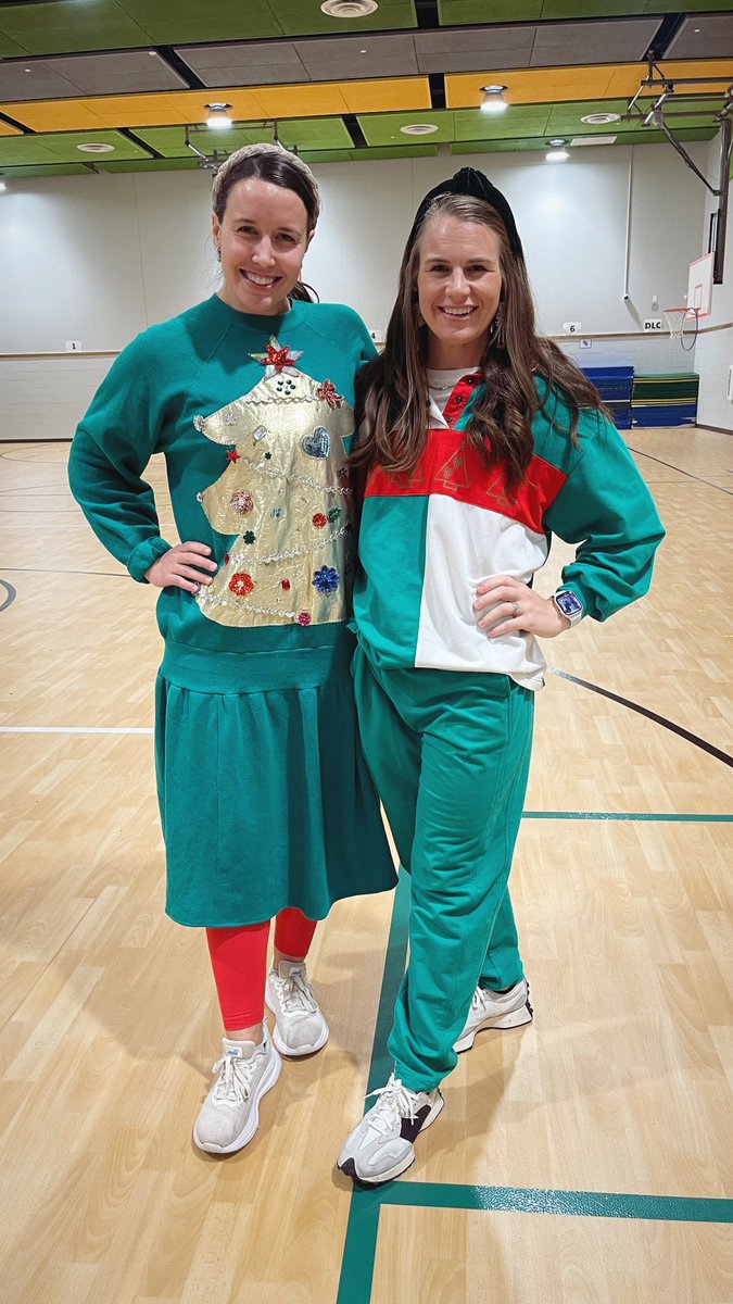 LDaneshmand's tweet photo. Holiday sweater attire at school today! Vintage holiday outfits from your festive BFE PE teachers! #BFEBobcats https://t.co/GAqyYa064N