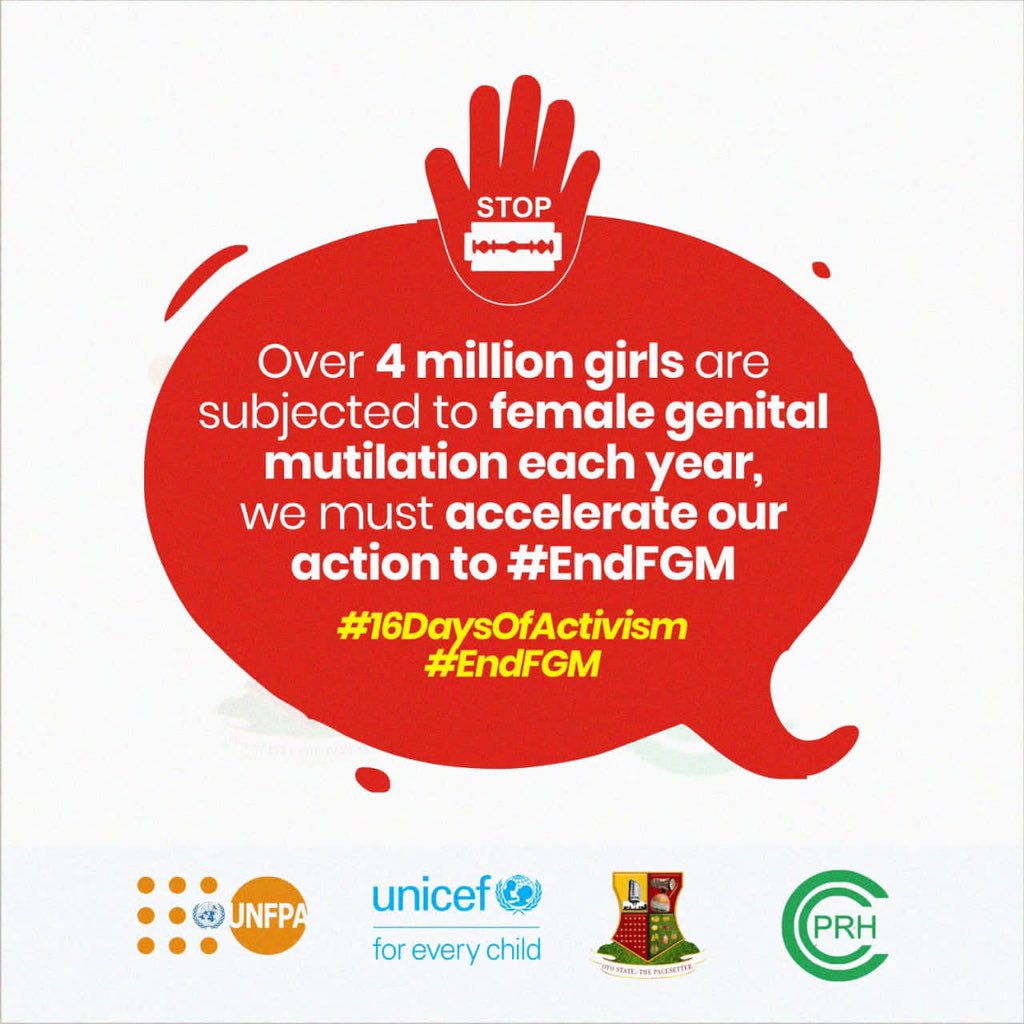 floshylopez's tweet photo. Over 4 million girls are at risk of  FGM every year. It's time to break the cycle. Join us in the fight to #EndFGM and amplify survivor voices. #16DaysOfActivism #CCPRHStorm @UNFPANigeria https://t.co/ZOayat6IdR