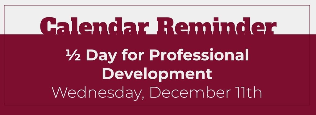 ParchmentSchool's tweet photo. Calendar Reminder: Wednesday, December 11th is a half day for students due to staff professional development! https://t.co/UG1jg7jb9n