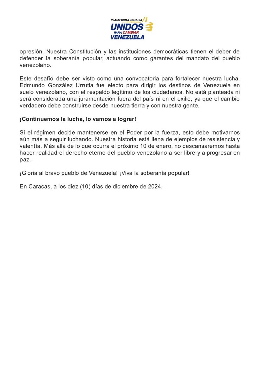 LaCausaRVe's tweet photo. Posición unánime de todas las fuerzas democráticas que conforman la Plataforma Unitaria @unidadvenezuela junto a la líder @MariaCorinaYA y el presidente electo @EdmundoGU. #Comunicado #28JElSoberanoDecidió https://t.co/NJwAZs9ipx