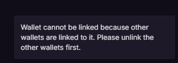 0xTejma's tweet photo. @NJr07N @MagicEden @MEFndn Yeahh thats not helping. I used to have 2 eligible wallets linked, today before the drop I only saw one. These are the messages I'm getting when trying to link the other eligible wallet / trying to unlink the first eligible wallet https://t.co/F36hkFgqjm