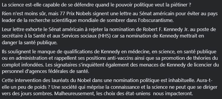 Acermendax's tweet photo. 77 Prix Nobels adressent une lettre au Sénat américain pour éviter au pays leader de la recherche scientifique mondiale de sombrer dans l'obscurantisme.

Source : https://t.co/EkH4Uka49x https://t.co/yYmQZf2JZF