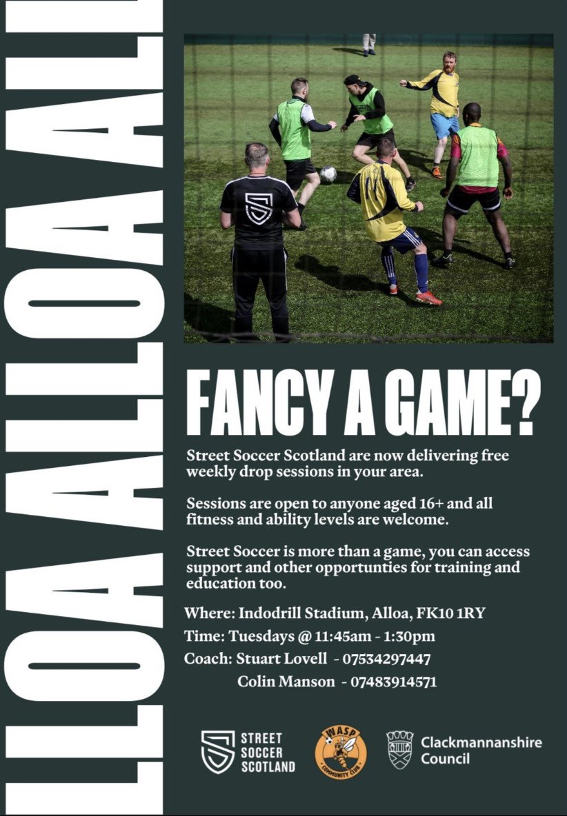 Robbiejts's tweet photo. As part of our @ClacksCouncil Family Wellbeing Partnership approach our weekly @streetsoccerSCO drop in sessions at @waspcfc will continue through the winter months. 

Please spread the word so more people can connect, be active, access support and have fun through football. ⚽️ https://t.co/b1YWzNdHTY