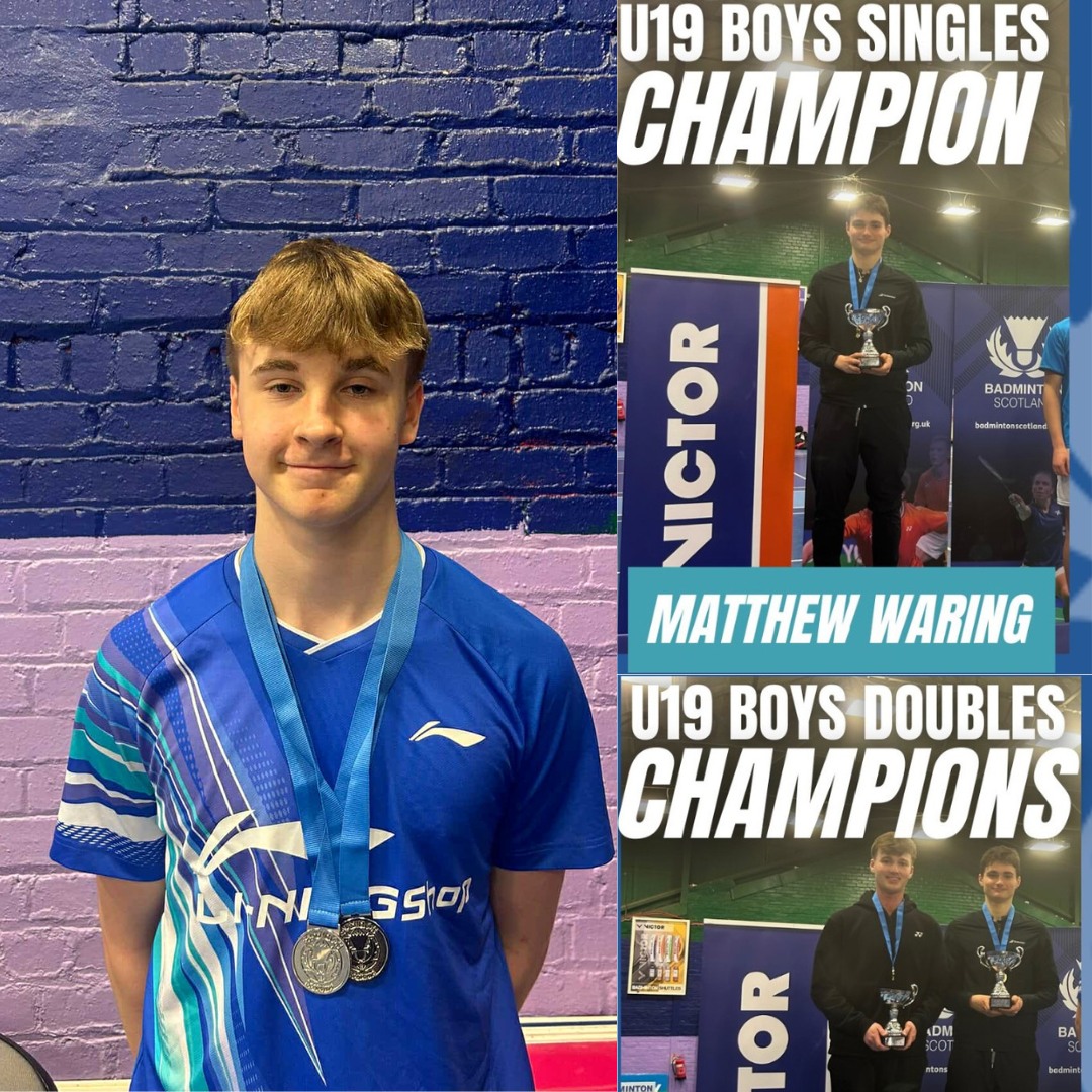 Lanarkshire Badminton Group (@badderslangroup) on Twitter photo COMPETITION | <a href="/BadmintonScot/">BadmintonScot</a> U15/19 National Junior Championships🏸
Bellshill's Matthew Waring taking double gold in U19 BS and BD with partner Lewis Coghill🥇
East Kilbride's Alfie Martin (at only 14 years old!) secured two Silver medals in U19 BD & XD🥈
Well done both!👏 COMPETITION | <a href="/BadmintonScot/">BadmintonScot</a> U15/19 National Junior Championships🏸
Bellshill's Matthew Waring taking double gold in U19 BS and BD with partner Lewis Coghill🥇
East Kilbride's Alfie Martin (at only 14 years old!) secured two Silver medals in U19 BD & XD🥈
Well done both!👏