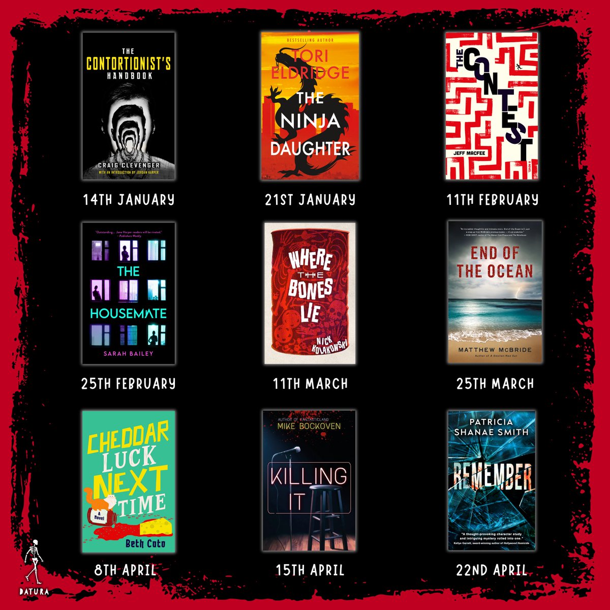 DaturaBooks's tweet photo. Welcome to the Datura 2025 List! We have compiled our 2025 releases to show you all the exciting titles you can look forward to in the new year. Take a look through this thread to find out more about each one!

#thriller #mystery #horror #crimefiction #daturabooks https://t.co/8EVD7jyK81