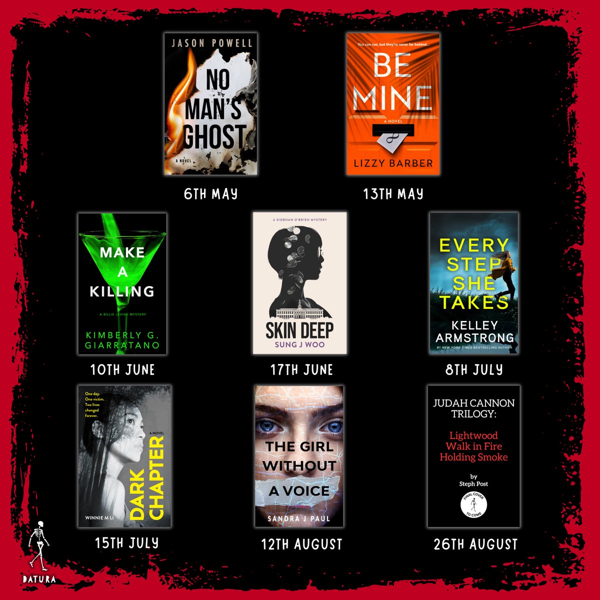 DaturaBooks's tweet photo. Welcome to the Datura 2025 List! We have compiled our 2025 releases to show you all the exciting titles you can look forward to in the new year. Take a look through this thread to find out more about each one!

#thriller #mystery #horror #crimefiction #daturabooks https://t.co/8EVD7jyK81