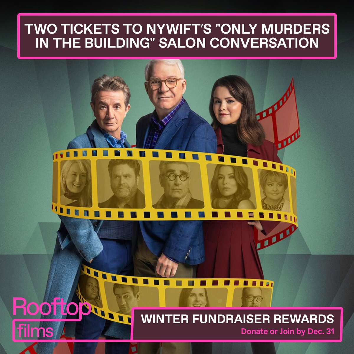 Support Rooftop Films' fundraiser today and claim extraordinary rewards, like a pair of tickets to <a href="/NYWIFT/">NY Women in Film & TV</a>'s exclusive ONLY MURDERS IN THE BUILDING salon conversation this Thursday, December 12th at DGA Theater! 🎊 rooftopfilms.com/support