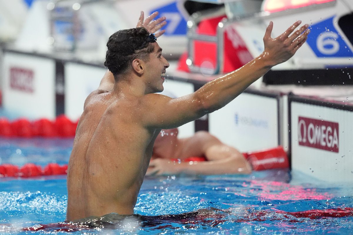 🇹🇳 Ahmed Jaouadi takes the World Title! Dominating the Men's 1500m Freestyle, Jaouadi secures an incredible victory for his nation 🥇 #AQUABudapest2024