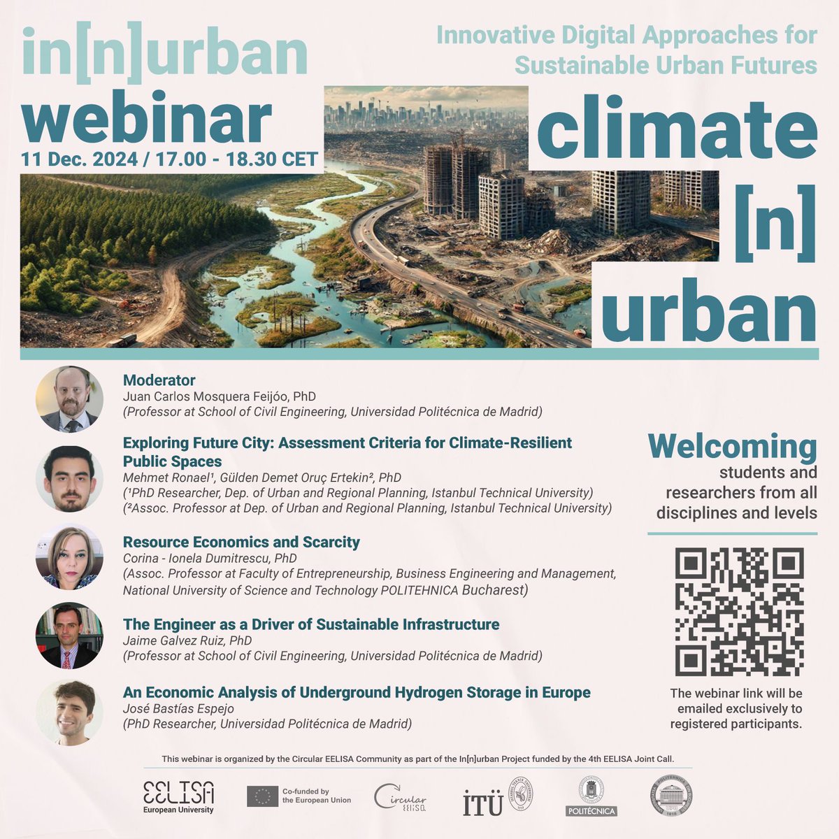 4.⁠ ⁠EElisa Joint Call kapsamında desteklenen “Innovative Digital Approaches for Sustainable Urban Futures" projesinin webinar serisinin ilki climate[n]urban başlığı ile 11 Aralık Çarşamba günü saat 19.00'da çevrimiçi gerçekleşecektir. 

Kayıt linki: forms.office.com/e/W3QEmQ2M6i