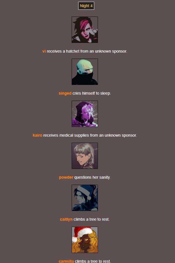 SHIMMERHEALED's tweet photo. ᅠ
NIGHT  4  !  it's  alright  singed  ,  i'm  sure
tomorrow  you  will  feel  better  .  kairo  gets
much  needed  supplies  ,  it  seems  the  medic's
job  never  ends  !  remember  kids  ,  the  nature  is
against  you  ,  don't  eat  every  fruit  you  find  !
ᅠ https://t.co/UW6nHw766W