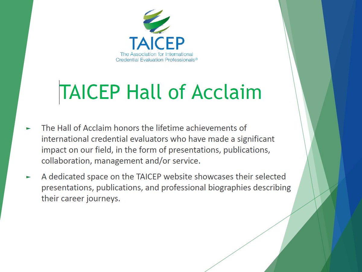 Eight members of our professional community were inducted into TAICEP's Hall of Acclaim today. 

Recording: youtu.be/GQ_3qTq-yuA

Those honored were Jasmin Saidi-Kuehnert, Kenneth Warren, Emily Tse, Michel Bedard, Maxine McCarty, Cliff Sjogren, Beka Tavartkiladze, Karen Lukas