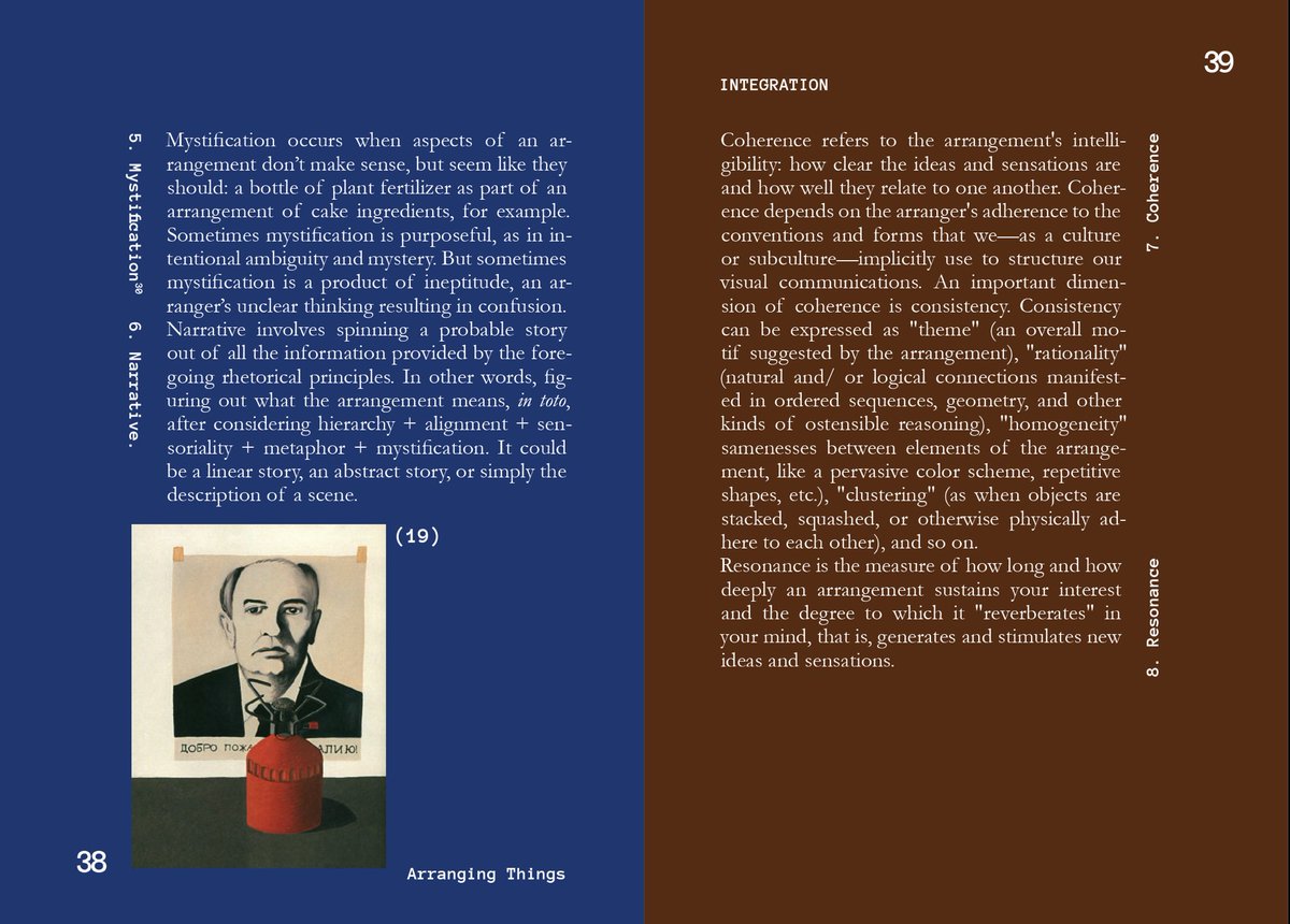 industrielegie's tweet image. latest graphic design experiment: redesign and print of the book Arranging Things. divided into two different volumes with a dust jacket. text and images are arranged multiple ways over the pages. the jacket was printed on different secondhand papers.