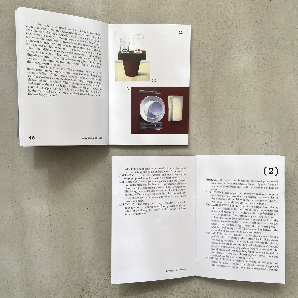 industrielegie's tweet image. latest graphic design experiment: redesign and print of the book Arranging Things. divided into two different volumes with a dust jacket. text and images are arranged multiple ways over the pages. the jacket was printed on different secondhand papers.