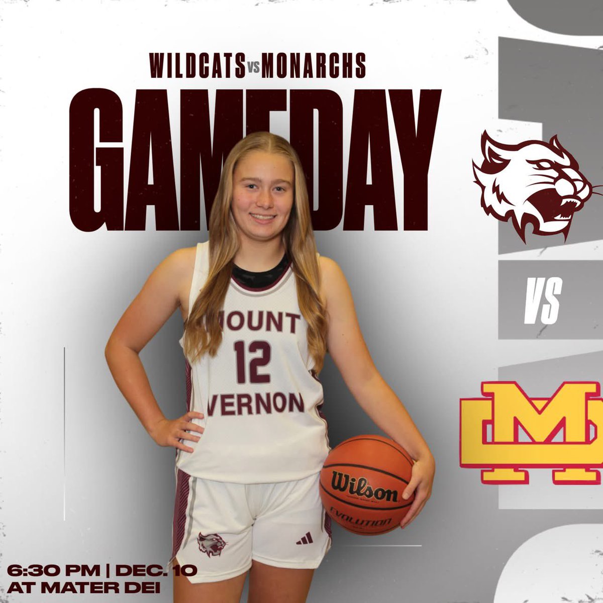 Lady cats are back in action this evening vs West side foe Mater Dei JV starts at 530 (1/2 game) with varsity to follow at 630 🏀🏀🏀#WEARMV