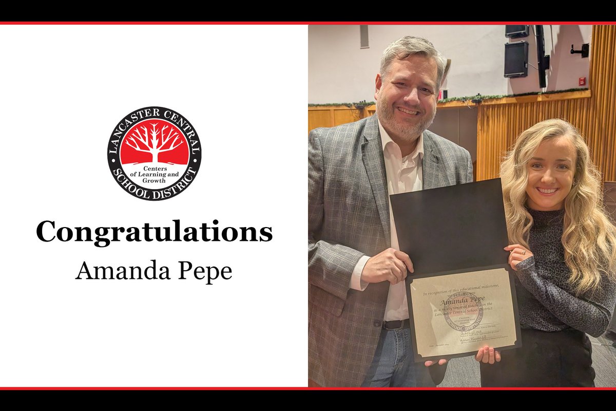 LancasterCSD's tweet photo. Amanda Pepe, an LCSD Class of 2015 graduate and dedicated first-grade teacher at John A. Sciole, was honored at last night's Board of Education meeting for achieving tenure. This significant milestone is a testament to her hard work and commitment to education. Congratulations! https://t.co/rnOKoLraxs