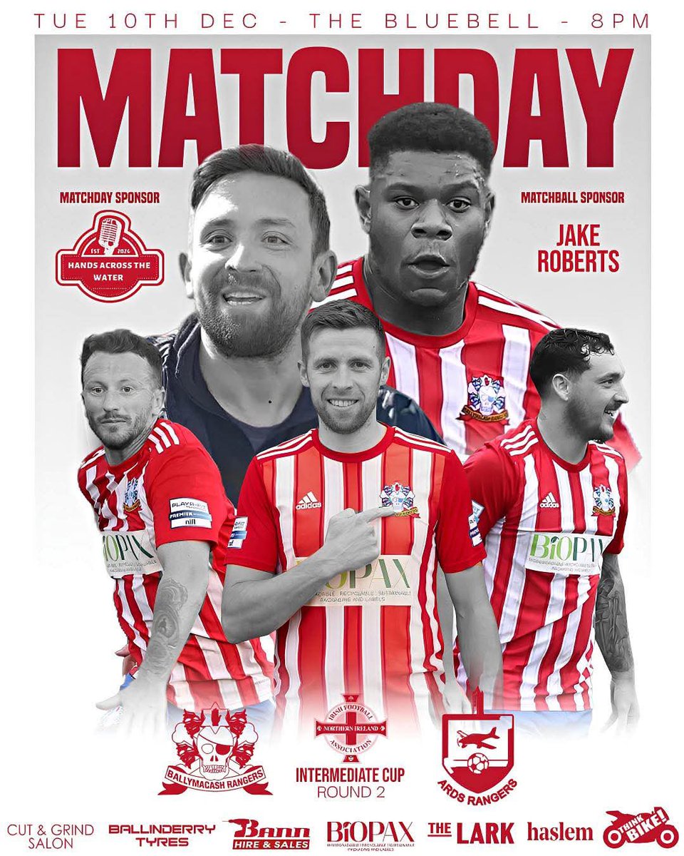 Hands Across The Water are proud Matchday sponsors of <a href="/cashrangers/">Ballymacash Rangers</a> for tonight’s Intermediate Cup match against <a href="/ardsrangersfc/">Ards Rangers Football Club</a> We are very pleased to be supporting this. Everything Rangers tonight 😉 <a href="/ibroxrocks/">Heart & Hand Podcast</a> <a href="/_Jordanmorrison/">Jordan Morrison</a> 👏👏
