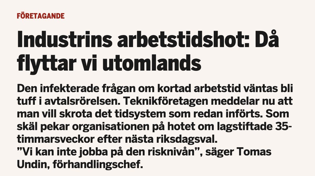 Lagstadgad arbetstidsförkortning med bibehållen lön? Då flyttar hälften av företagen med fler än 100 anställda produktion utomlands och en stor andel småföretag går omkull. Läs om vår medlemsundersökning i DI.