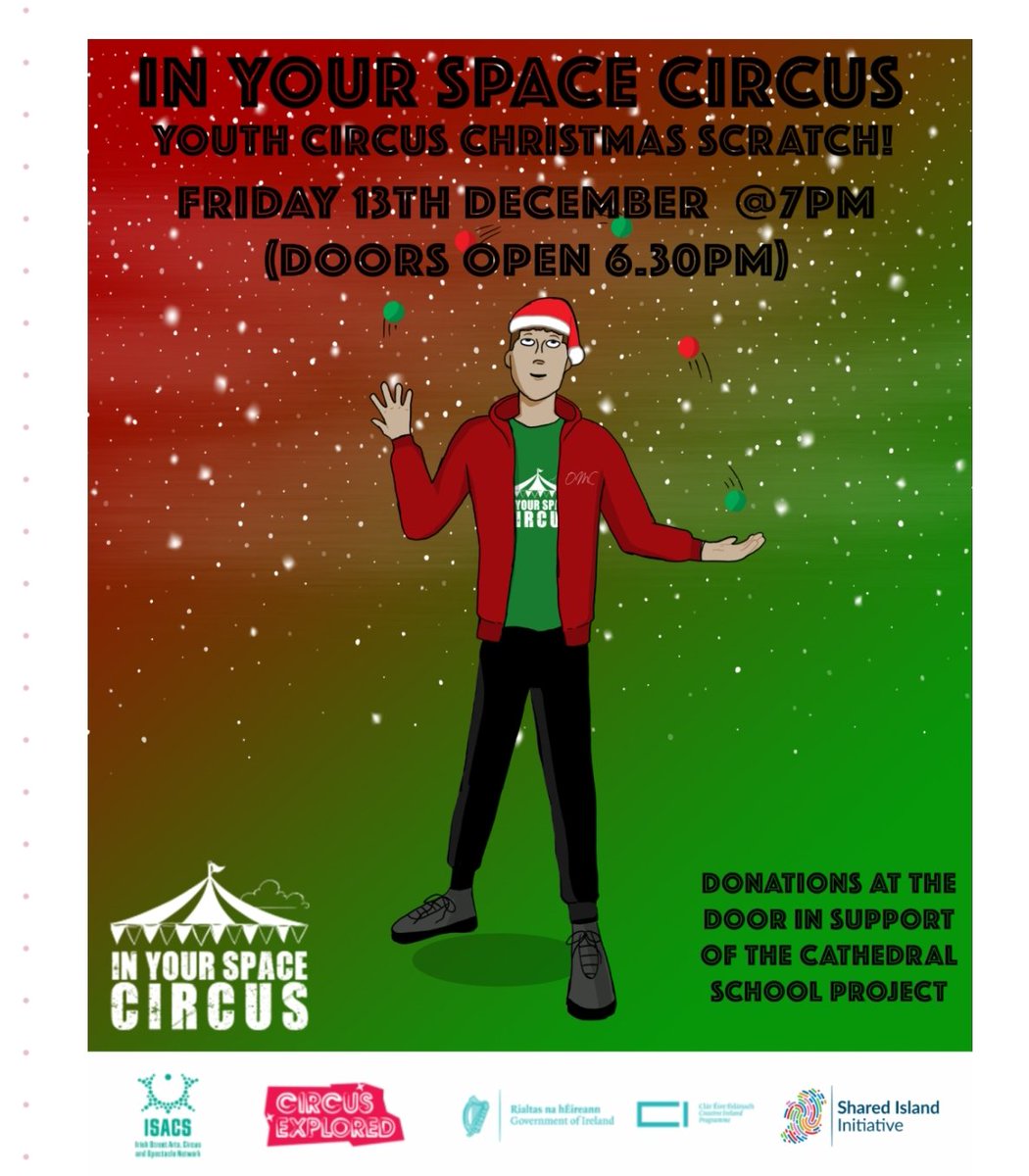 ISACS (@isacsireland) on Twitter photo ✨ Circus Explored #cruinniúnanÓg
#InYourSpaceCircus presents the Youth Circus Christmas Scratch!
For more details 👇 circusexplored.ie/shared-island/…
Supported by <a href="/creativeirl/">Creative Ireland</a> and under the government's #Sharedsland Initiative. ✨ Circus Explored #cruinniúnanÓg
#InYourSpaceCircus presents the Youth Circus Christmas Scratch!
For more details 👇 circusexplored.ie/shared-island/…
Supported by <a href="/creativeirl/">Creative Ireland</a> and under the government's #Sharedsland Initiative.