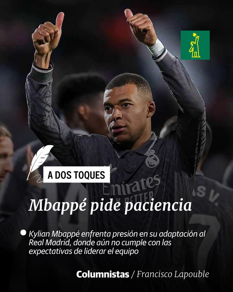 DiarioLibre's tweet photo. 🖋 |#ColumnistasDL| Kylian Mbappé enfrenta presión en su adaptación al Real Madrid, donde aún no cumple con las expectativas de liderar el equipo
🔗https://t.co/l5lJRzjkXC
#DiarioLibre #Mbappé #KylianMbappé #ADosToques https://t.co/H1buV1fyIx