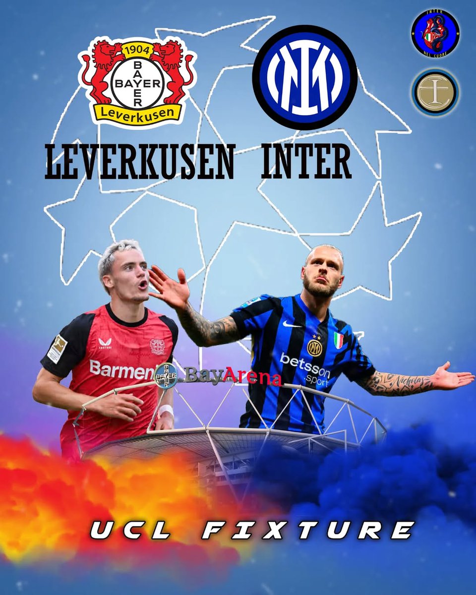 IUfficiale's tweet photo. 🇩🇪 Bayer Leverkusen vs 🇮🇹 Inter
🕘 Ore 21:00
🏟️ BayArena, Leverkusen

🔥 Questa sera va in scena una sfida da brividi in Champions League! ⚽💥
Chi conquisterà il campo? 💙🖤

📊 Previsioni? Commenta qui sotto! 👇

#ChampionsLeague #LeverkusenInter #ForzaInter #UCL #FootballNight https://t.co/MRvHcOjxIq