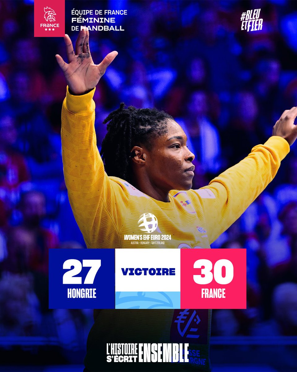FRAHandball's tweet photo. VICTOIRE ! 🇭🇺🇫🇷
C'est terminé ! Les BLEUES terminent à la première place du groupe 🔝
Les BLEUES affronteront le Danemark ou le Pays-Bas en demi-finale ! 
#BleuetFier https://t.co/yA5wt9rVHI