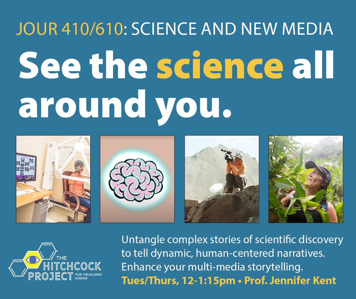 Hitchcock Project for Visualizing Science (@hitchscienceunr) on Twitter photo Hey, #WolfPack, want to sharpen your multimedia storytelling skills while reporting on impactful research? Join Prof. Jennifer Kent, director of the Hitchcock Project, for JOUR 410/610: Science and New Media!
🗓️ Spring semester, Tues/Thurs, 12-1:15 PM. <a href="/RSJNevada/">The Reynolds School</a> Hey, #WolfPack, want to sharpen your multimedia storytelling skills while reporting on impactful research? Join Prof. Jennifer Kent, director of the Hitchcock Project, for JOUR 410/610: Science and New Media!
🗓️ Spring semester, Tues/Thurs, 12-1:15 PM. <a href="/RSJNevada/">The Reynolds School</a>