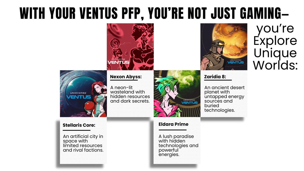 VENTUS <a href="/theunioverse/">UNIOVERSE</a> Equip Your VENTUS PFP and Lead the Way: Uncover Secrets: Each planet holds secrets and power waiting to be discovered.
Forge your path and make your mark in the Unioverse.