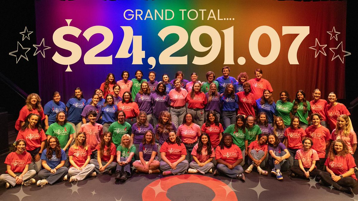 WCUofPA's tweet photo. 75 WCU students raised a record-breaking $24,291 at the 25th Annual Benefit for Broadway Cares/Equity Fights AIDS, showcasing their talents in a student-led variety show. Their efforts will provide meals, healthcare, and hope to those in need. #Ramserve https://t.co/bwP1uCN9df