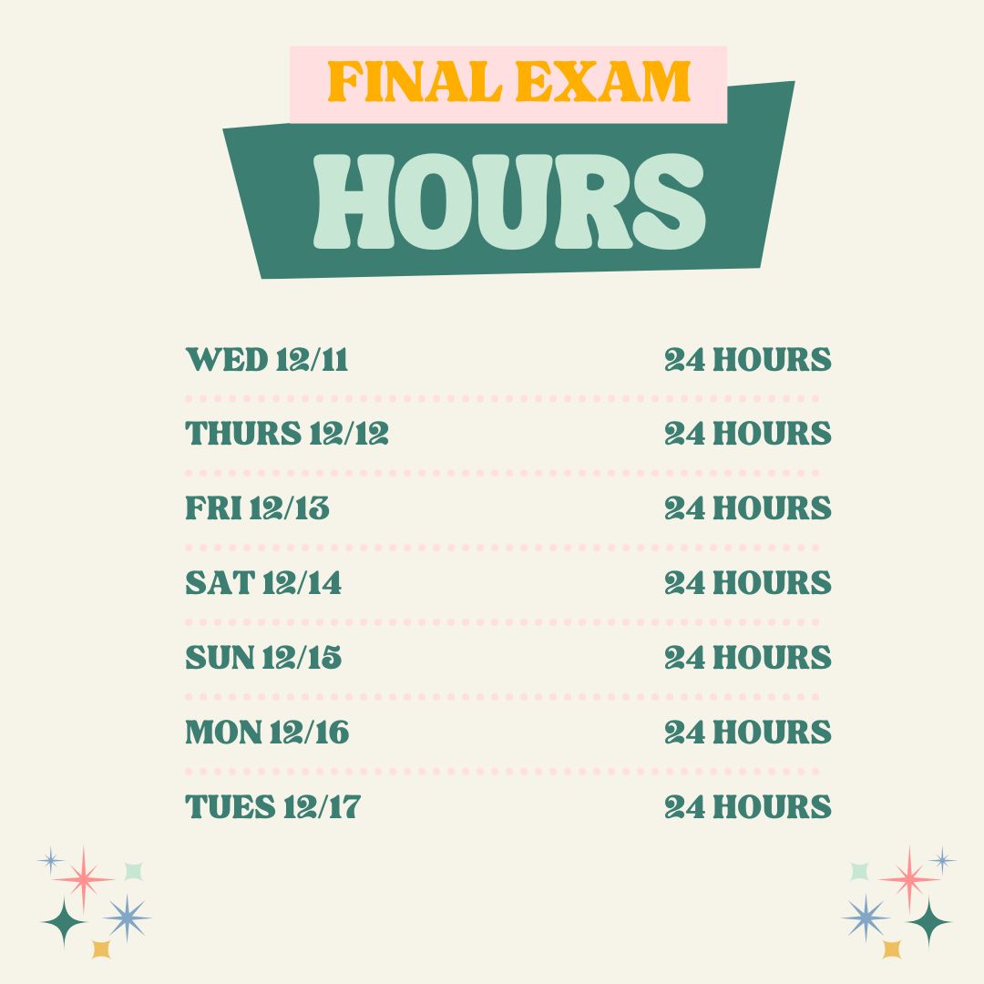 OxLibrary's tweet image. The Oxford College Library will be open 24 hours daily starting at 8am Wednesday, 12/11 until Tuesday, 12/17. Good luck on finals!