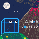 Work in progress, A Blob Journey cover art.
It's 128*128 to fit in a Pico8 cart.
Tell me what you think 🙏

 See my previous post if you want to test the game.

#gamedev #indiedev #pico8 #pixelart