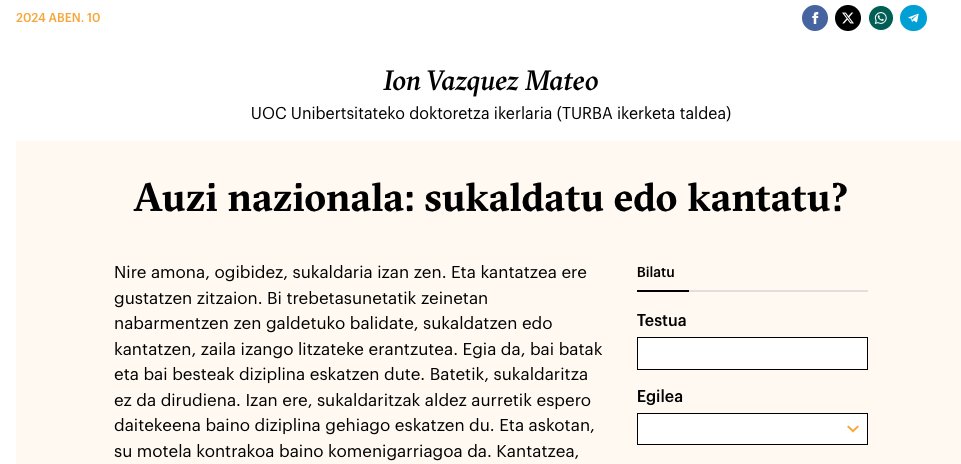 Iritzi artikulua <a href="/naiz_info/">naiz:</a> - <a href="/garanet/">GARA</a>-en. Auzi nazionala: sukaldatu edo kantatu? bit.ly/auzi-nazionala