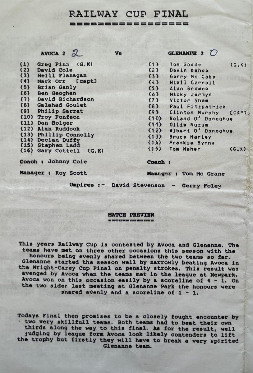 ProgrammesH's tweet photo. 1992 Railway Cup Final (Avoca v. Glenanne) and Minor Cup Final (YMCA v. Glenanne) https://t.co/14W1SjkRSm
