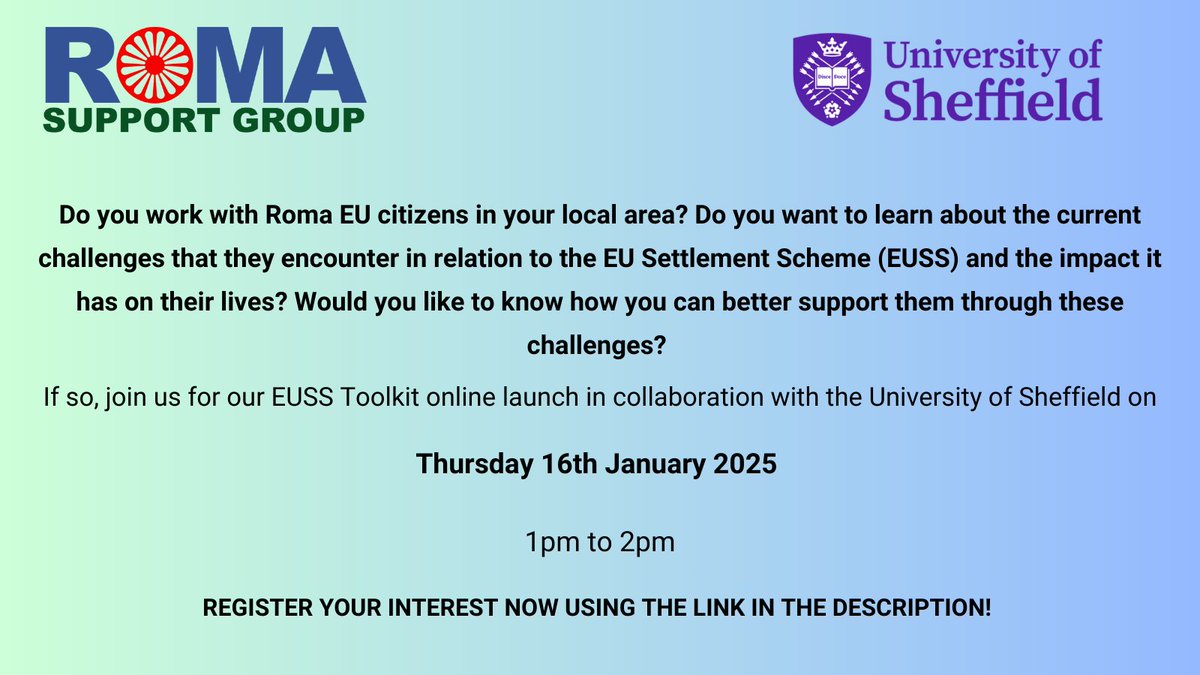 Join us on the 16th January 2025 at 1pm for our EUSS Toolkit Launch! You can register your interest using this link: us06web.zoom.us/meeting/regist…