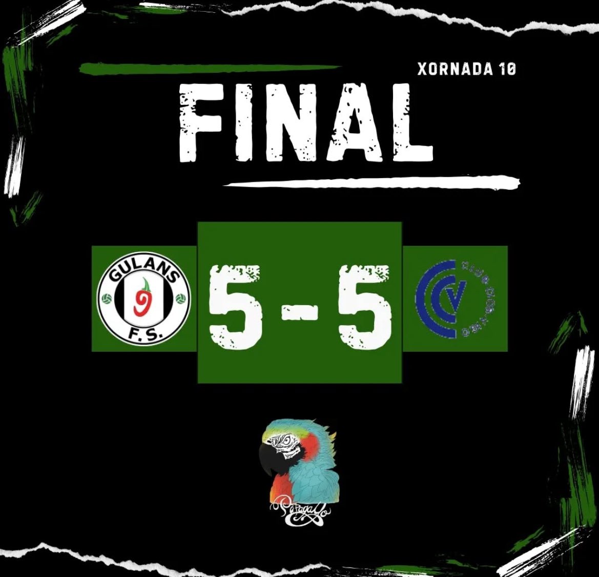 GulansFS's tweet photo. 📢 Empate dos nosos nos últimos minutos

➡️ 10ª XORNADA
🆚 GULANS F.S. (5) - CIOS VIGO B (5)
⚽️ Javi (x2) - Sergio (x2) - Brais
⭐️ Javi https://t.co/eI77VjOmTR
